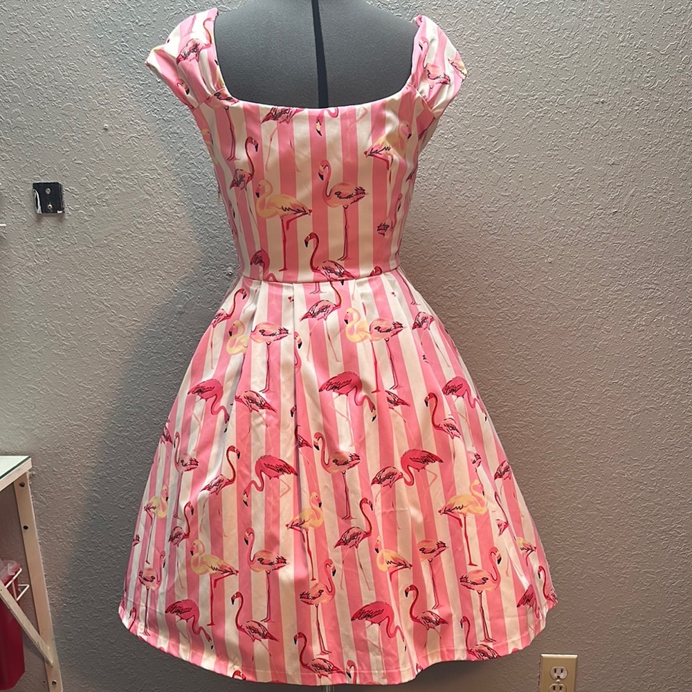 LINDY BOP Nadia Pink Flamingo Print Dress US 6 Rockabilly Retro Vibes - Picture 2 of 10